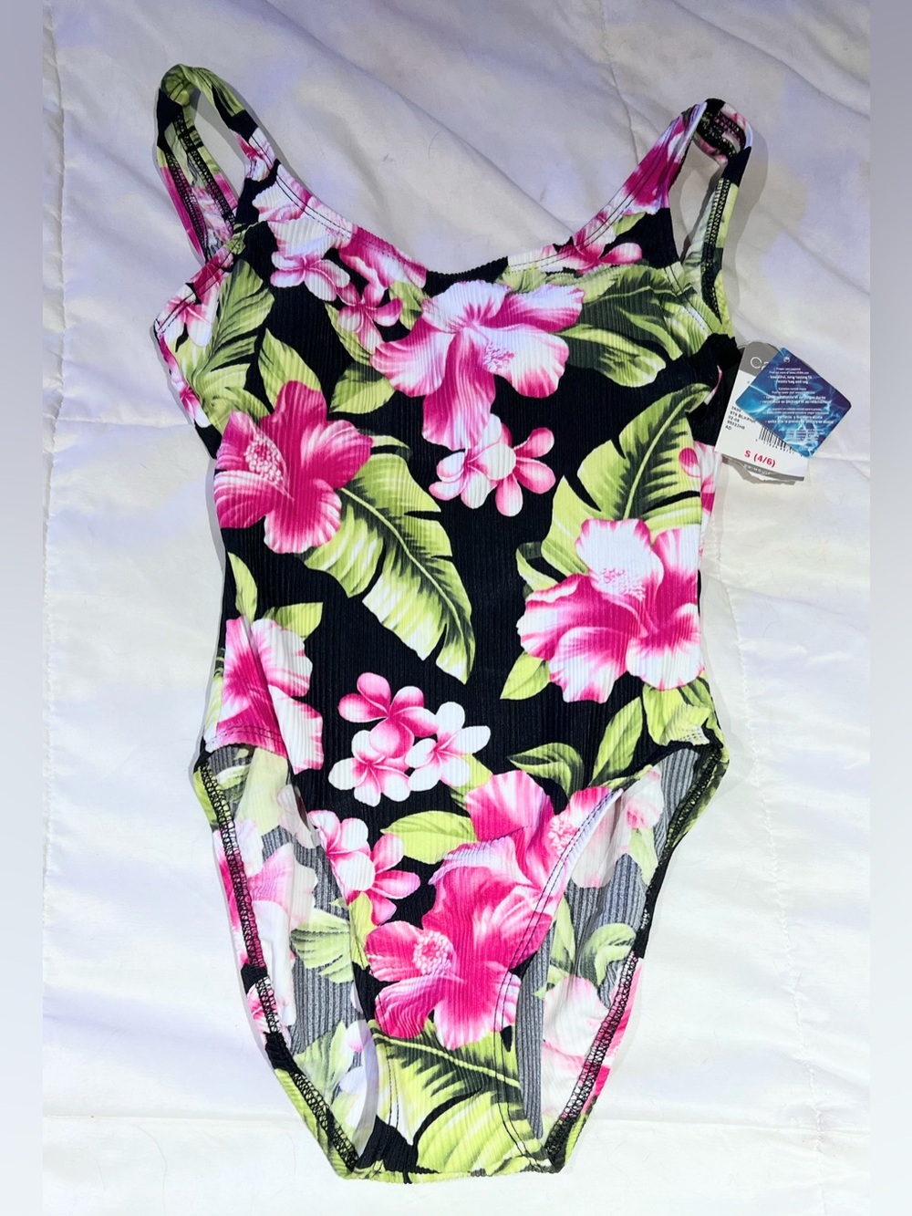 Catalina Black One-Piece Swimsuit with Pink Floral Print Size Small
